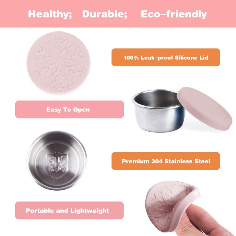 LALASTAR Salad Dressing Containers Set, Small Condiment Containers with Silicone Lids, Leakproof & Reusable for Condiments, Snacks, Dipping Sauce, Stainless Steel, 4x1.6oz, Pink - Image 3